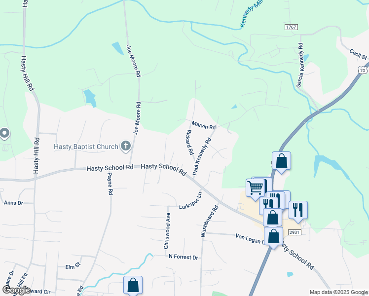 map of restaurants, bars, coffee shops, grocery stores, and more near 125 Rickard Road in Thomasville