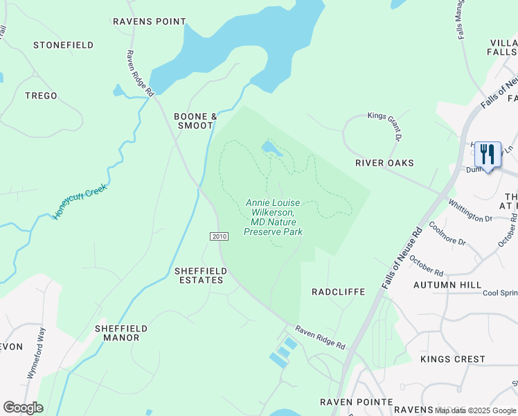 map of restaurants, bars, coffee shops, grocery stores, and more near 11408 Raven Ridge Road in Raleigh