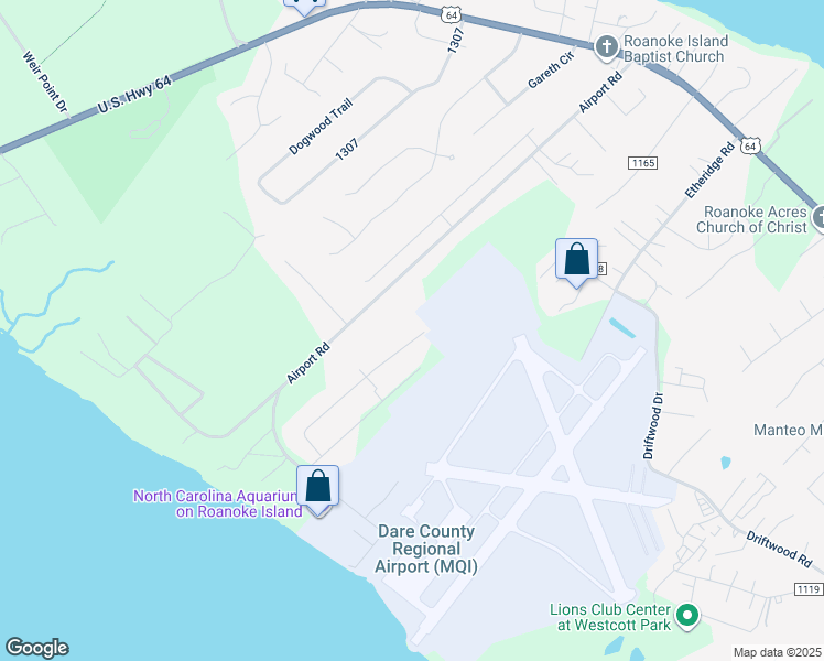 map of restaurants, bars, coffee shops, grocery stores, and more near 183 Roanoke Trail in Manteo