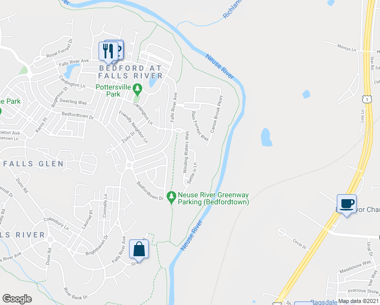 map of restaurants, bars, coffee shops, grocery stores, and more near 3115 Settle in Lane in Raleigh