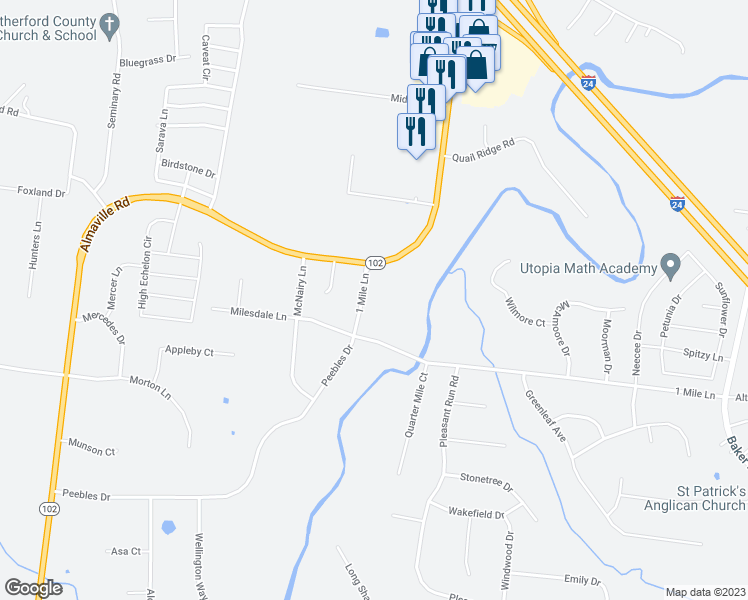 map of restaurants, bars, coffee shops, grocery stores, and more near 920 1 Mile Lane in Smyrna