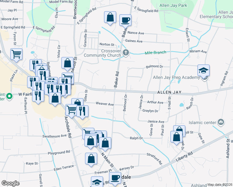 map of restaurants, bars, coffee shops, grocery stores, and more near in High Point