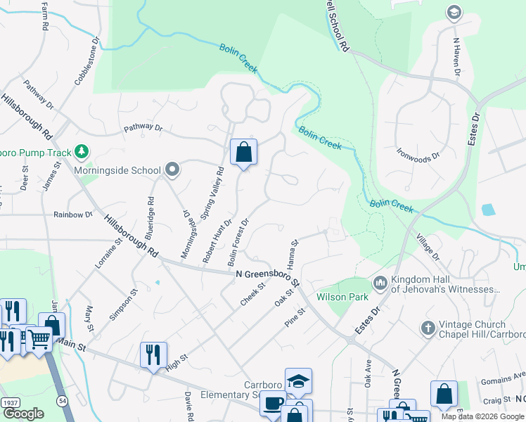 map of restaurants, bars, coffee shops, grocery stores, and more near 229 Stable Road in Carrboro