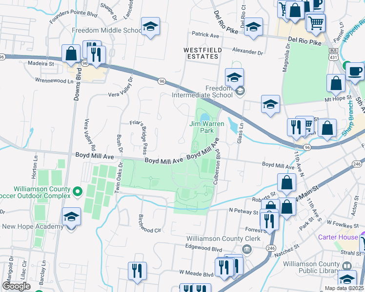 map of restaurants, bars, coffee shops, grocery stores, and more near 1426 Clairmonte Circle in Franklin