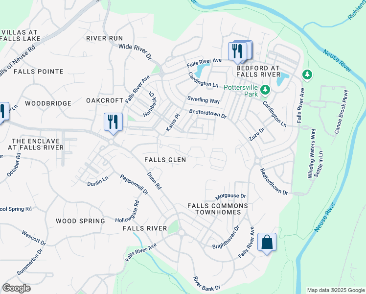 map of restaurants, bars, coffee shops, grocery stores, and more near 2120 Piney Brook Road in Raleigh