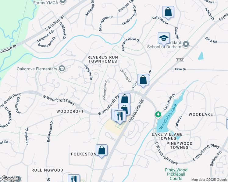 map of restaurants, bars, coffee shops, grocery stores, and more near 200 West Woodcroft Parkway in Durham