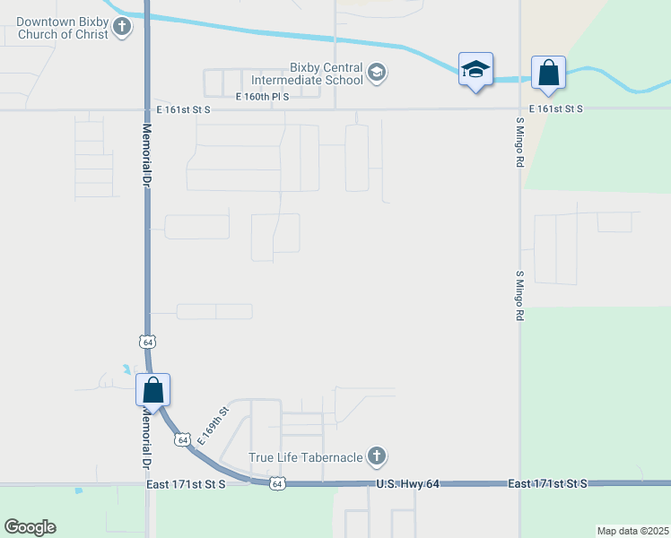 map of restaurants, bars, coffee shops, grocery stores, and more near in Bixby