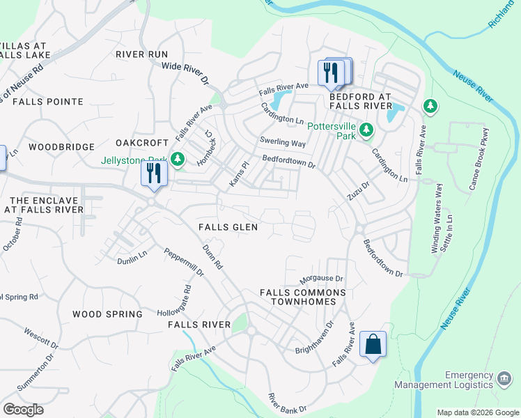 map of restaurants, bars, coffee shops, grocery stores, and more near 2110 Breezeway Drive in Raleigh