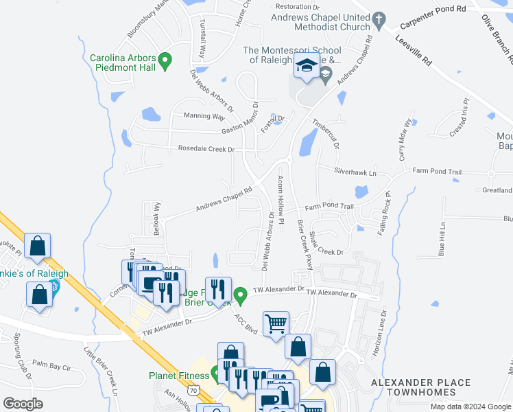 map of restaurants, bars, coffee shops, grocery stores, and more near in Durham