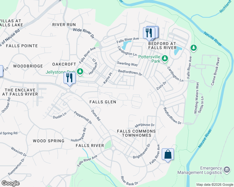map of restaurants, bars, coffee shops, grocery stores, and more near 2110 Breezeway Drive in Raleigh