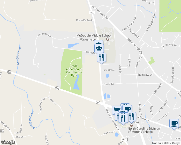 map of restaurants, bars, coffee shops, grocery stores, and more near 813 Old Fayetteville Road in Chapel Hill
