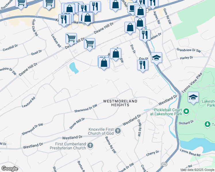 map of restaurants, bars, coffee shops, grocery stores, and more near 6606 Holt Lane Southwest in Knoxville