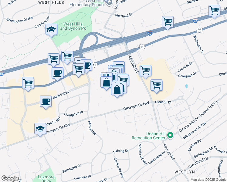 map of restaurants, bars, coffee shops, grocery stores, and more near 7600 Kingston Pike in Knoxville