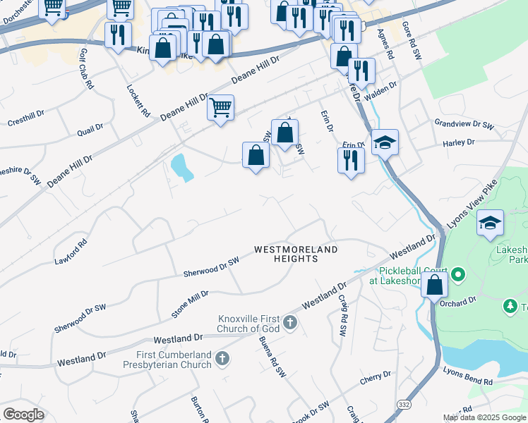 map of restaurants, bars, coffee shops, grocery stores, and more near 6606 Holt Lane Southwest in Knoxville