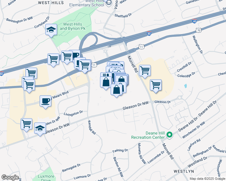 map of restaurants, bars, coffee shops, grocery stores, and more near 7600 Kingston Pike in Knoxville