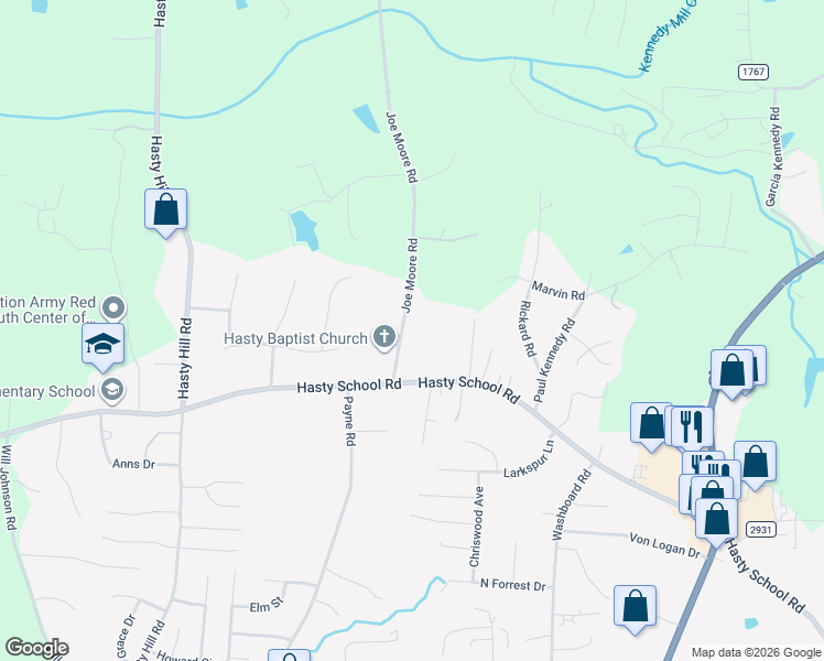 map of restaurants, bars, coffee shops, grocery stores, and more near 161 Joe Moore Road in Thomasville