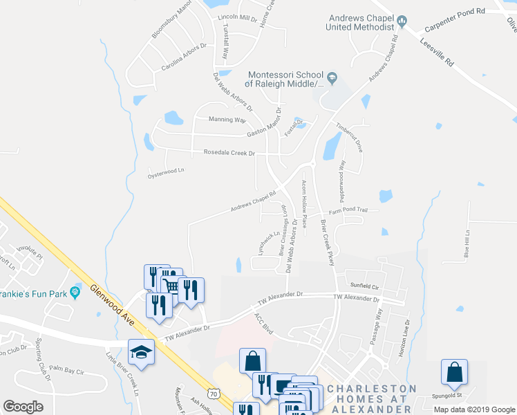 map of restaurants, bars, coffee shops, grocery stores, and more near 110 Tuftin Drive in Durham