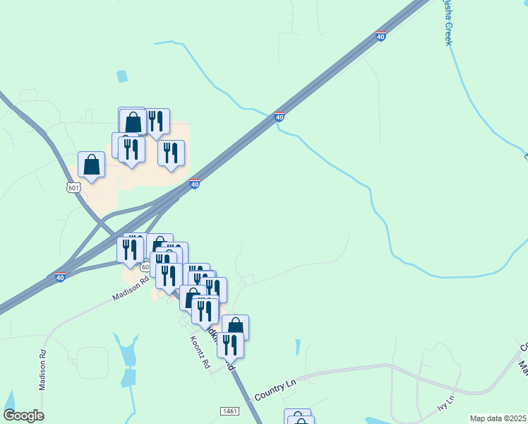 map of restaurants, bars, coffee shops, grocery stores, and more near 154 Pointe House Lane in Mocksville