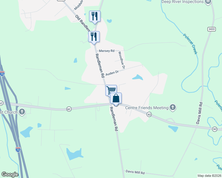 map of restaurants, bars, coffee shops, grocery stores, and more near 5411 Randleman Road in Greensboro