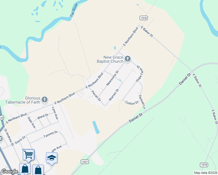 map of restaurants, bars, coffee shops, grocery stores, and more near 1119 Newsome Street in Tarboro