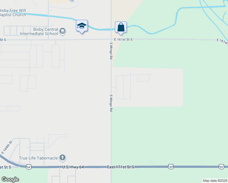map of restaurants, bars, coffee shops, grocery stores, and more near 16455 South 97th East Place in Bixby