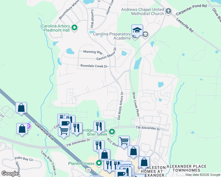 map of restaurants, bars, coffee shops, grocery stores, and more near 206 Lynchwick Lane in Durham