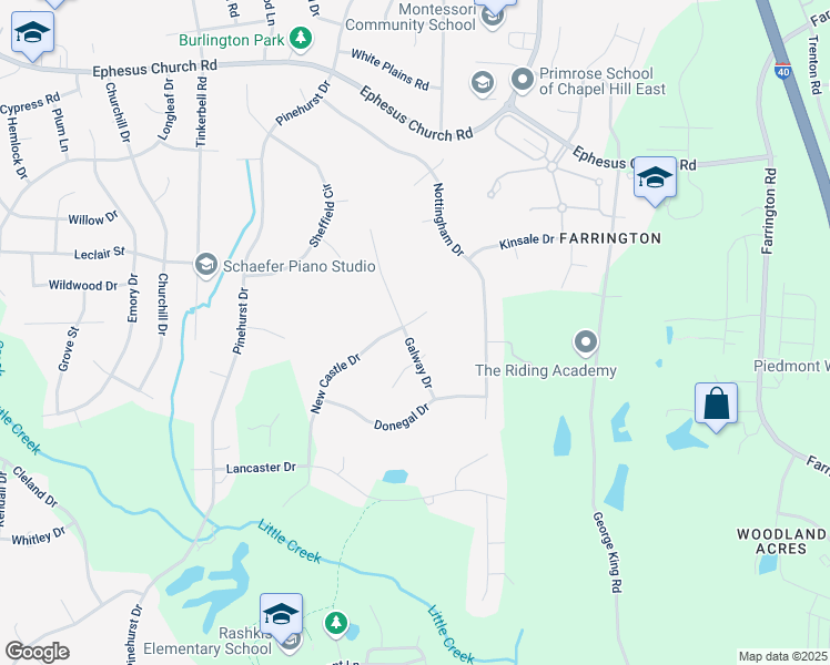 map of restaurants, bars, coffee shops, grocery stores, and more near 116 Galway Drive in Chapel Hill