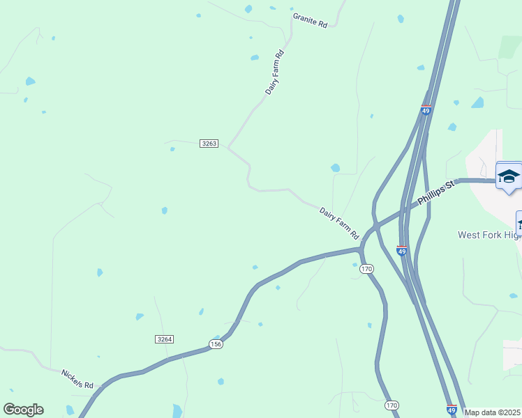 map of restaurants, bars, coffee shops, grocery stores, and more near 1687 Dairy Farm Road in West Fork