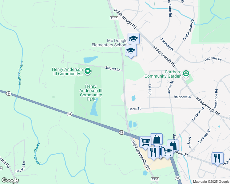 map of restaurants, bars, coffee shops, grocery stores, and more near 813 Old Fayetteville Road in Chapel Hill