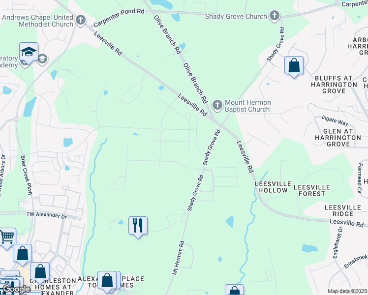 map of restaurants, bars, coffee shops, grocery stores, and more near 2508 Maplemere Court in Durham