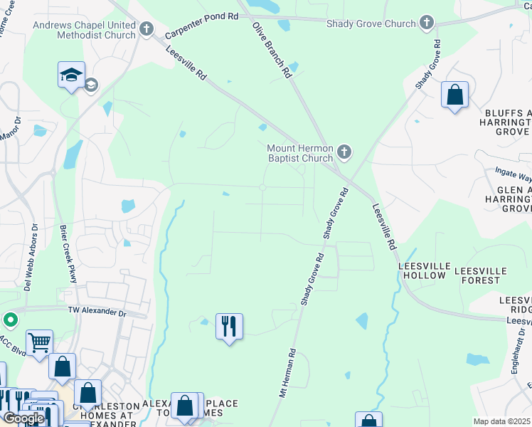 map of restaurants, bars, coffee shops, grocery stores, and more near 1305 Ashcliff Lane in Durham