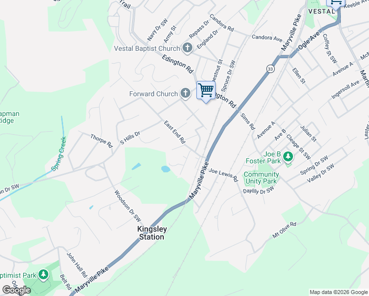 map of restaurants, bars, coffee shops, grocery stores, and more near 4526 East End Road in Knoxville