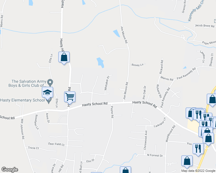 map of restaurants, bars, coffee shops, grocery stores, and more near 8 Whitaker Place in Thomasville