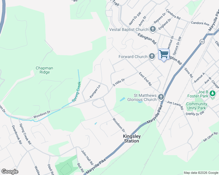 map of restaurants, bars, coffee shops, grocery stores, and more near 1813 South Hills Drive in Knoxville