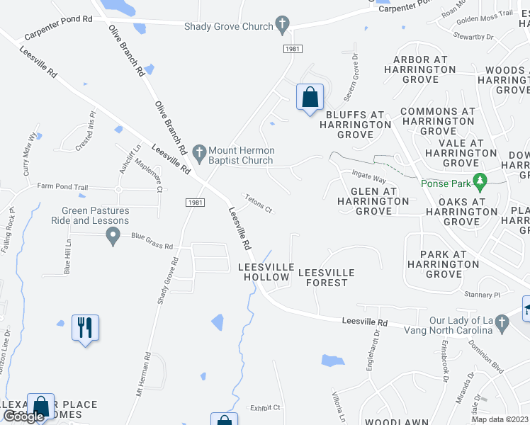map of restaurants, bars, coffee shops, grocery stores, and more near 12319 Tetons Court in Durham