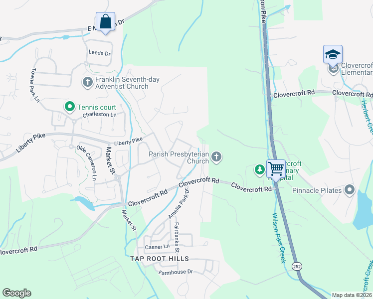 map of restaurants, bars, coffee shops, grocery stores, and more near 1253 Habersham Way in Franklin