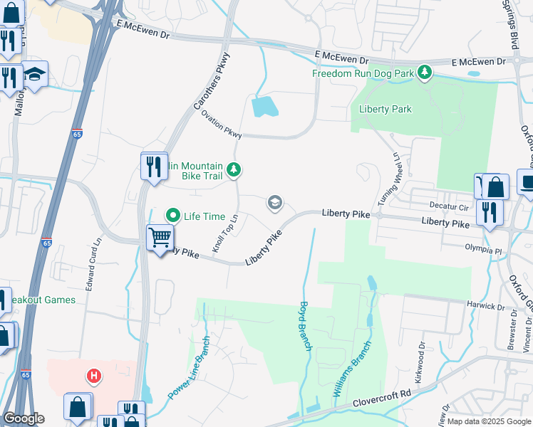 map of restaurants, bars, coffee shops, grocery stores, and more near 1228 Liberty Pike in Franklin