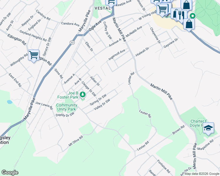 map of restaurants, bars, coffee shops, grocery stores, and more near 818 Drive East in Knoxville