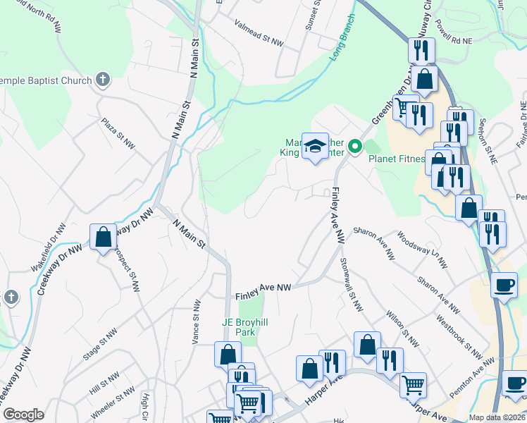 map of restaurants, bars, coffee shops, grocery stores, and more near 516 Arlington Circle Northwest in Lenoir