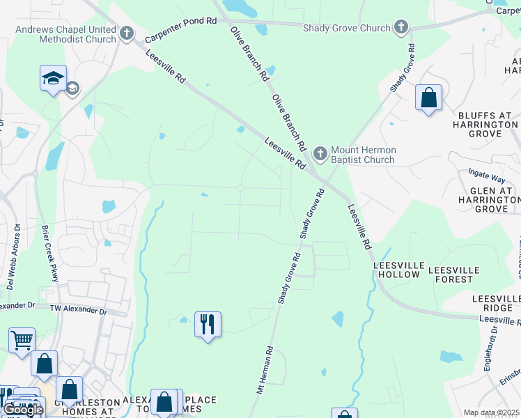 map of restaurants, bars, coffee shops, grocery stores, and more near 1015 Greatland Road in Durham