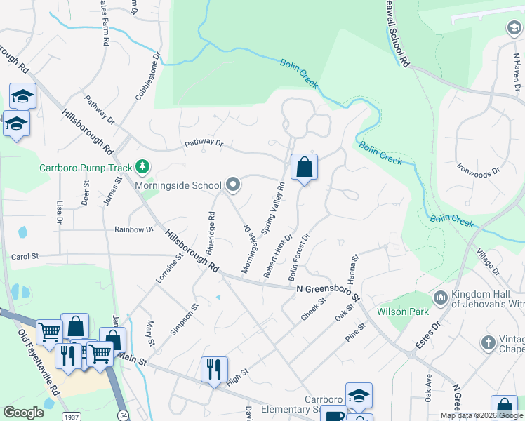 map of restaurants, bars, coffee shops, grocery stores, and more near in Carrboro