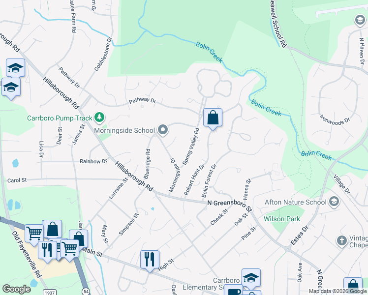 map of restaurants, bars, coffee shops, grocery stores, and more near in Carrboro