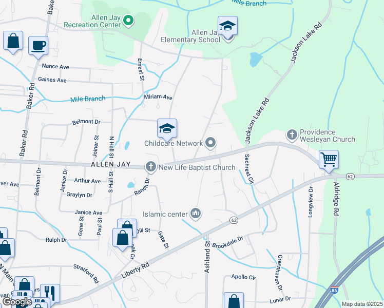 map of restaurants, bars, coffee shops, grocery stores, and more near 2732 Ingram Road in High Point