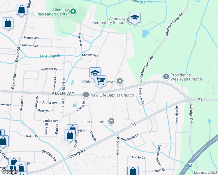 map of restaurants, bars, coffee shops, grocery stores, and more near 2732 Ingram Road in High Point