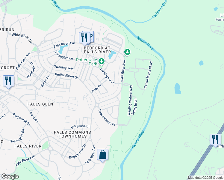 map of restaurants, bars, coffee shops, grocery stores, and more near 2400 Harline Court in Raleigh