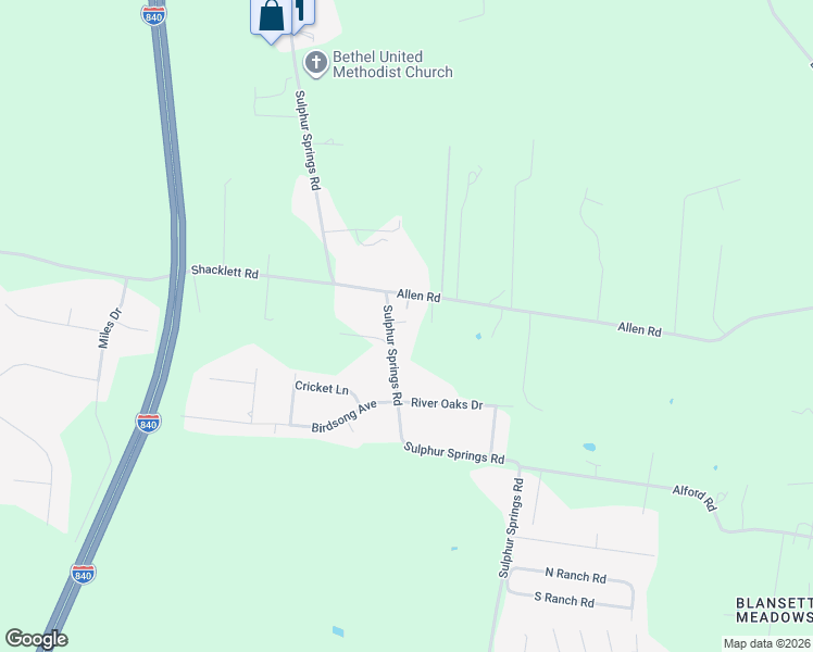 map of restaurants, bars, coffee shops, grocery stores, and more near 1171 Allen Road in Murfreesboro