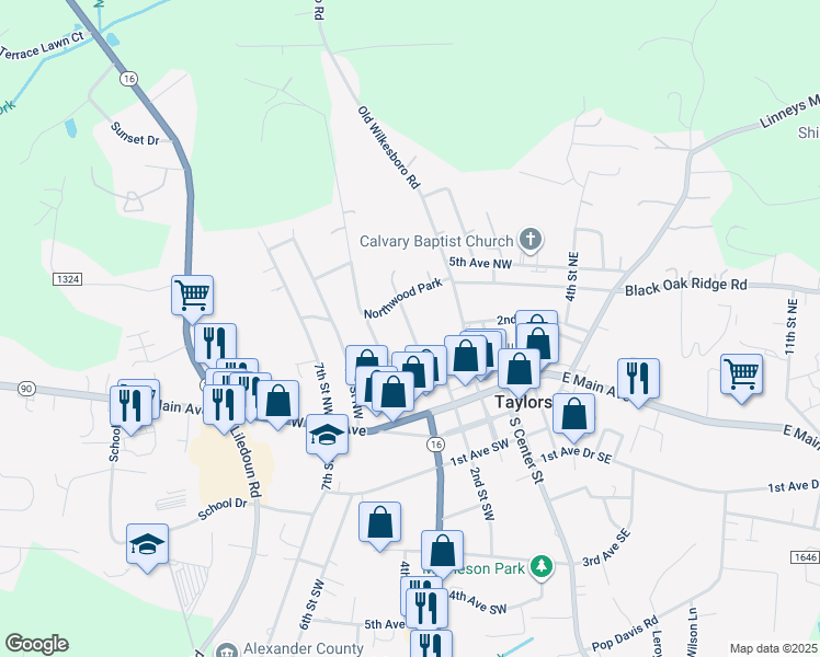 map of restaurants, bars, coffee shops, grocery stores, and more near 3rd Street in Township of Taylorsville