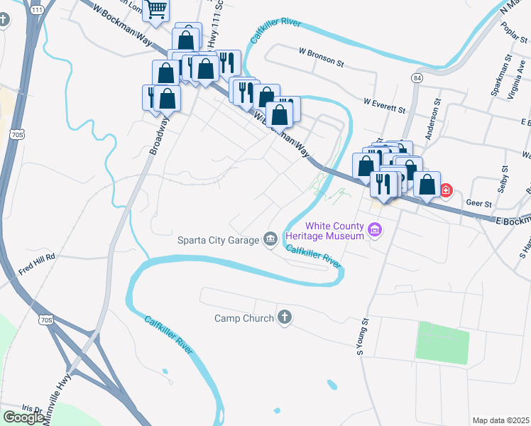map of restaurants, bars, coffee shops, grocery stores, and more near 107 Knowles Street in Sparta
