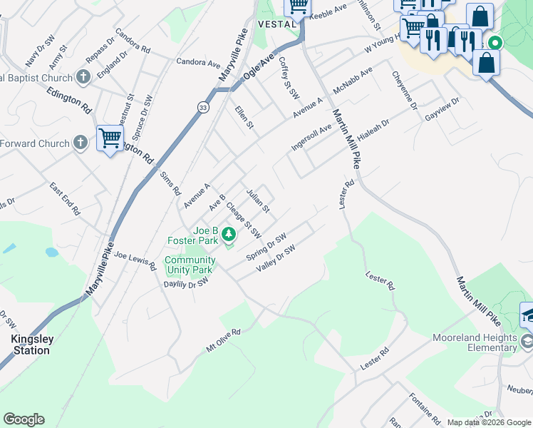 map of restaurants, bars, coffee shops, grocery stores, and more near 904 Drive D in Knoxville