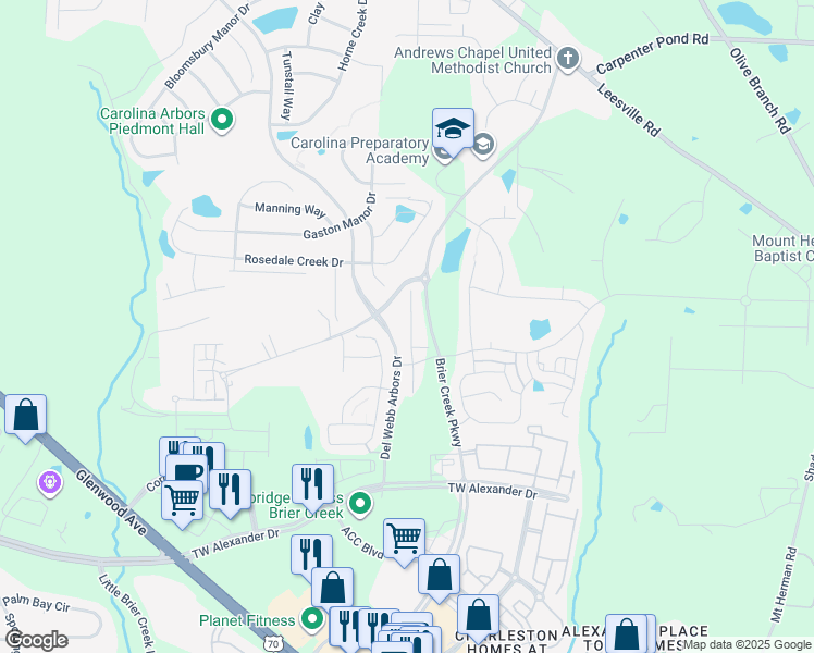 map of restaurants, bars, coffee shops, grocery stores, and more near 321 Acorn Hollow Place in Durham